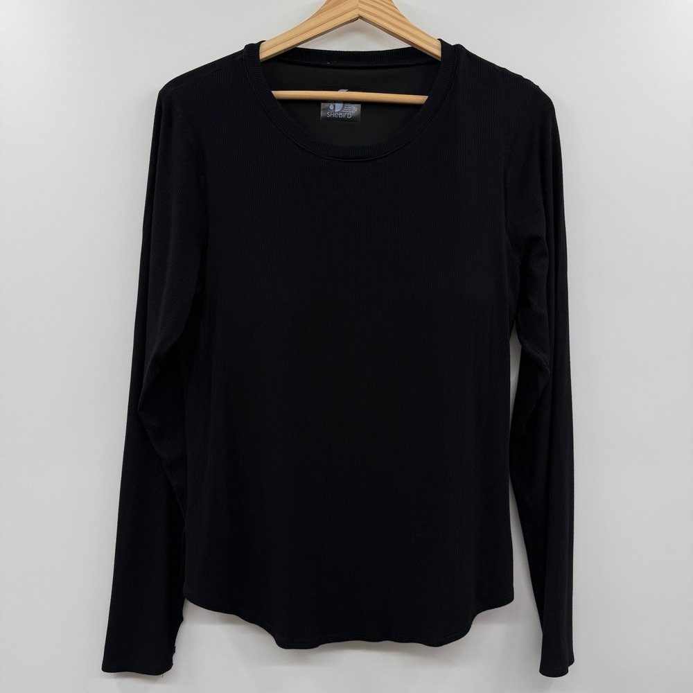 SheBird Aspen Long Sleeve black ribbed built in bra size 6